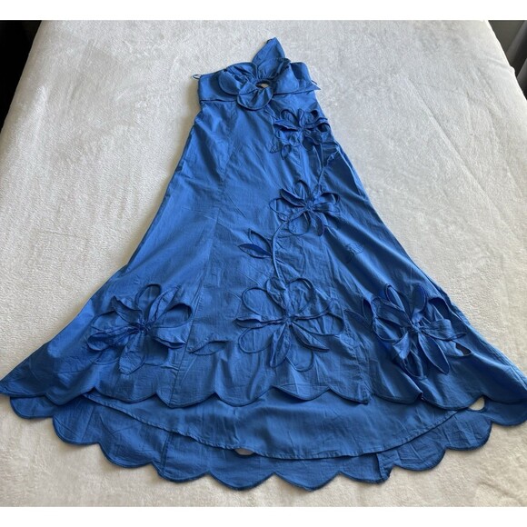 Anthropologie One Shoulder Cutwork Dress Sz XS Blue - Picture 2 of 9